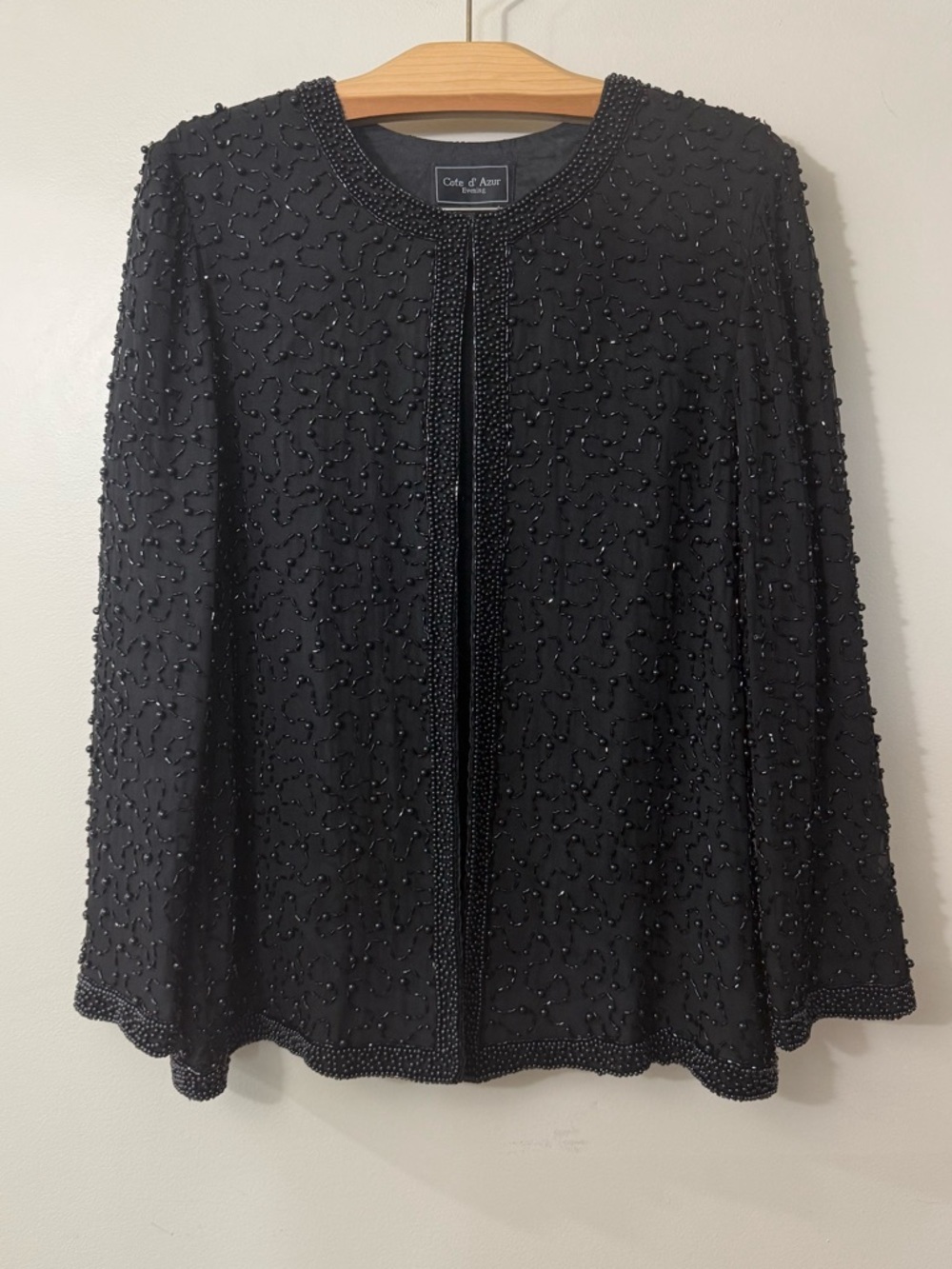 COTE D’AZUR EVENING BEADED SILK EVENING JACKET BLACK LARGE